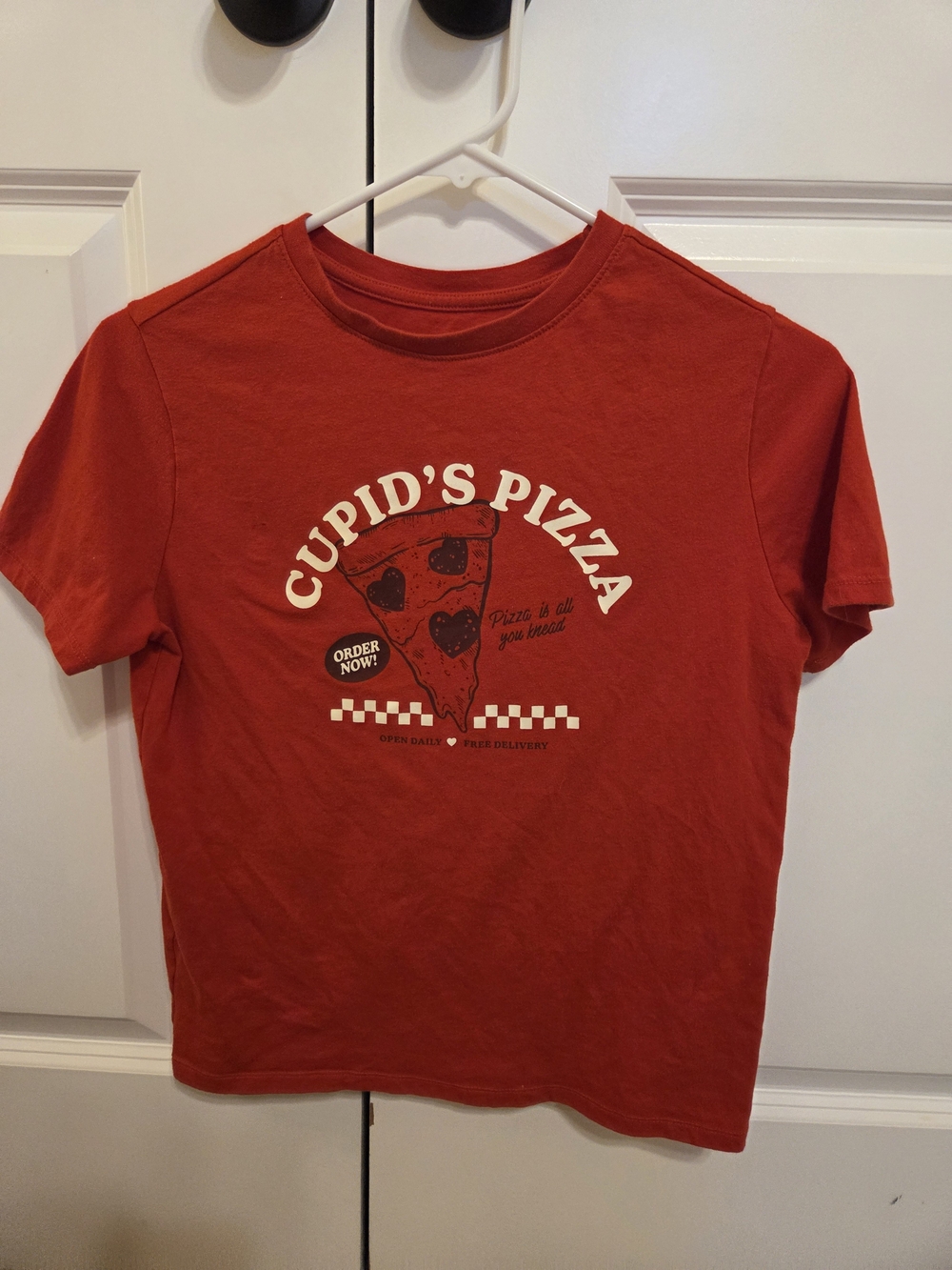 Cat & Jack Red Cupid's Pizza Graphic Tee Boy's Size L 10/12
